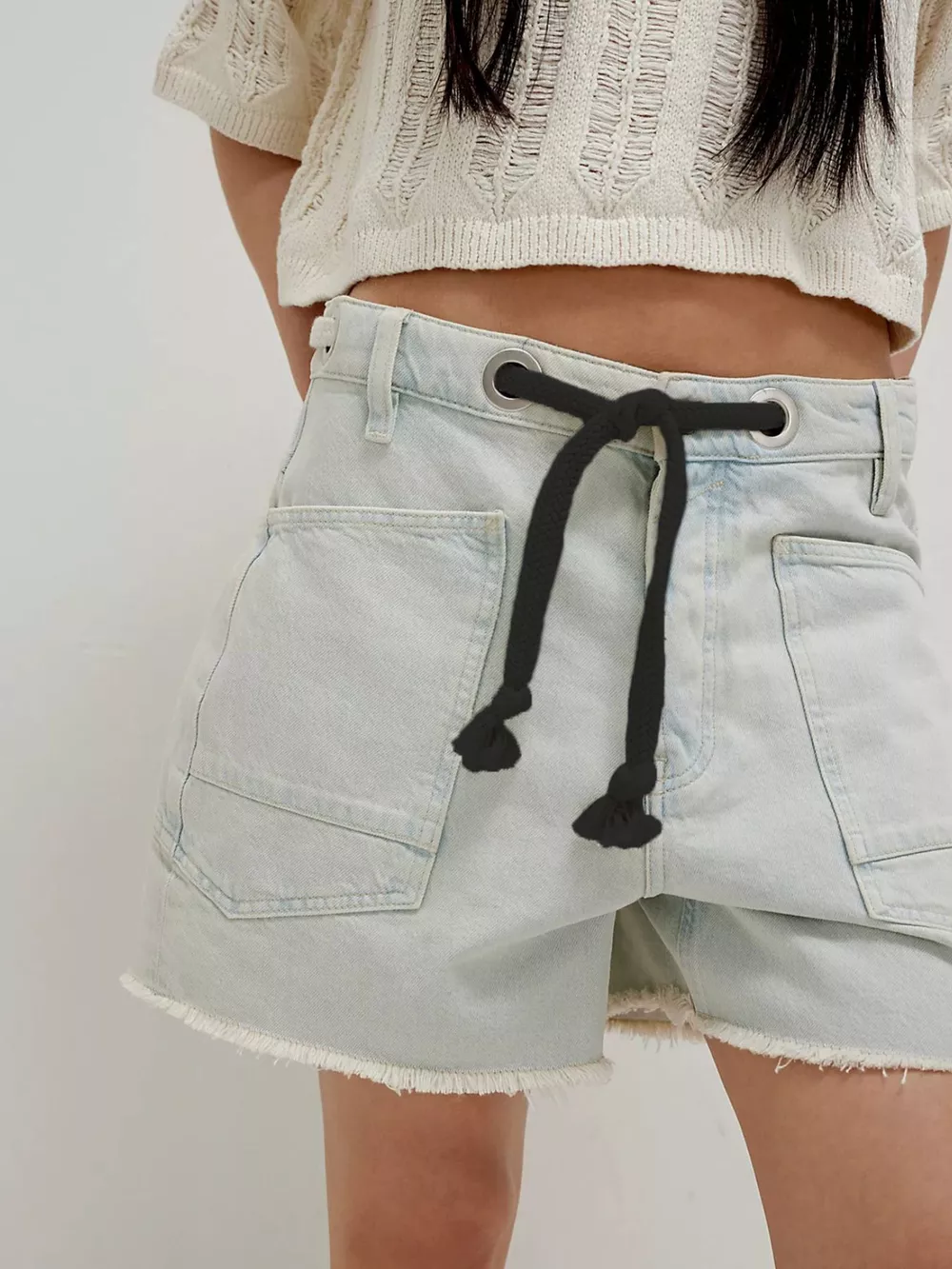 Drawstring Raw Hem Denim Shorts, image 16
