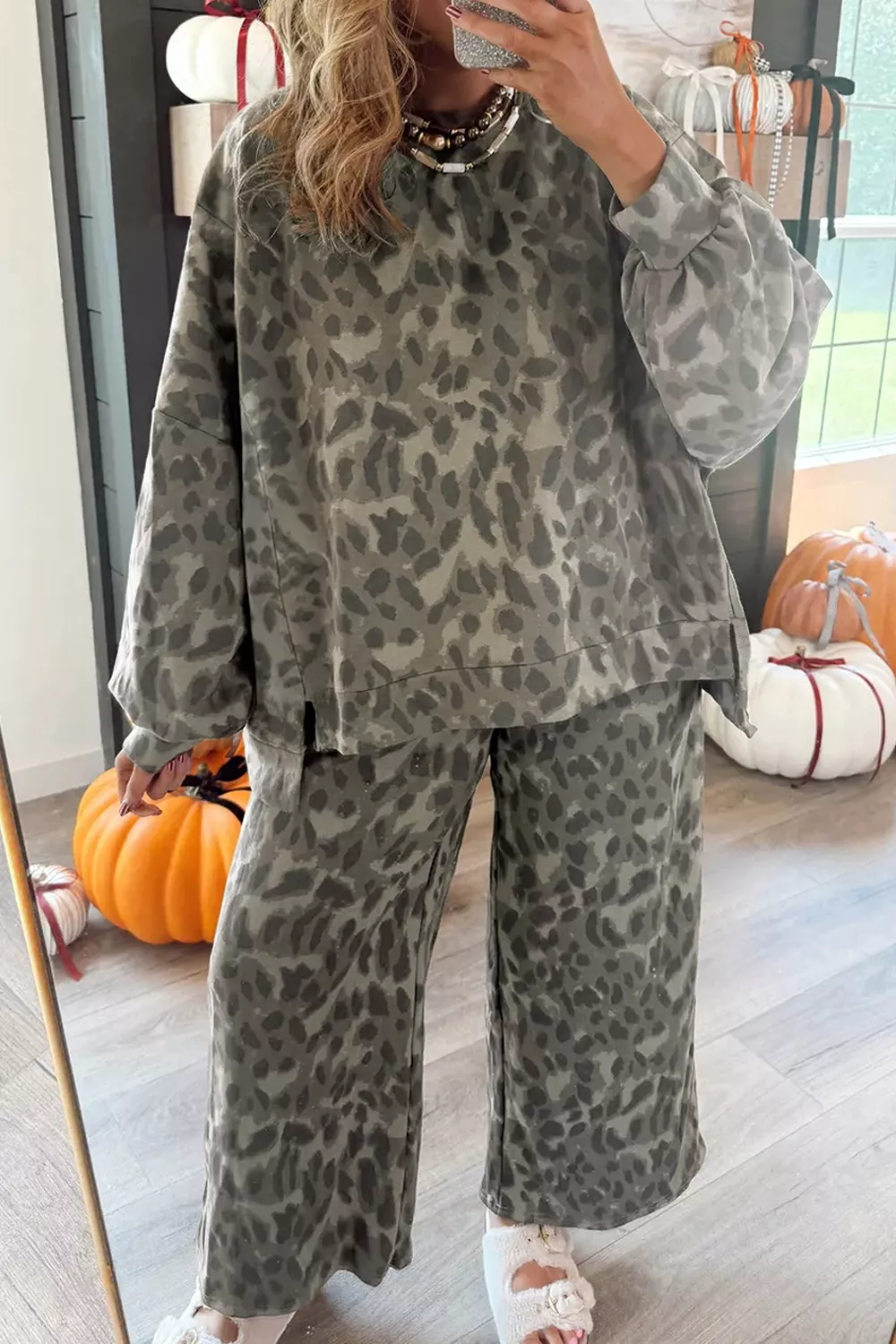 Leopard Print Long Sleeve Top and Pants Set, image 11