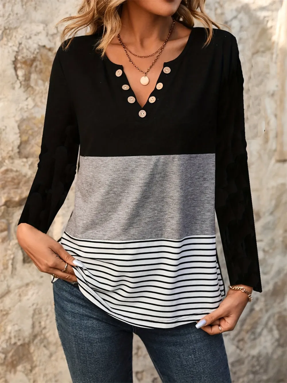 Notched Long Sleeve T-Shirt, image 2