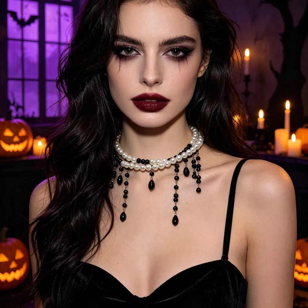 Halloween Pearl Double Layered Choker Necklace
