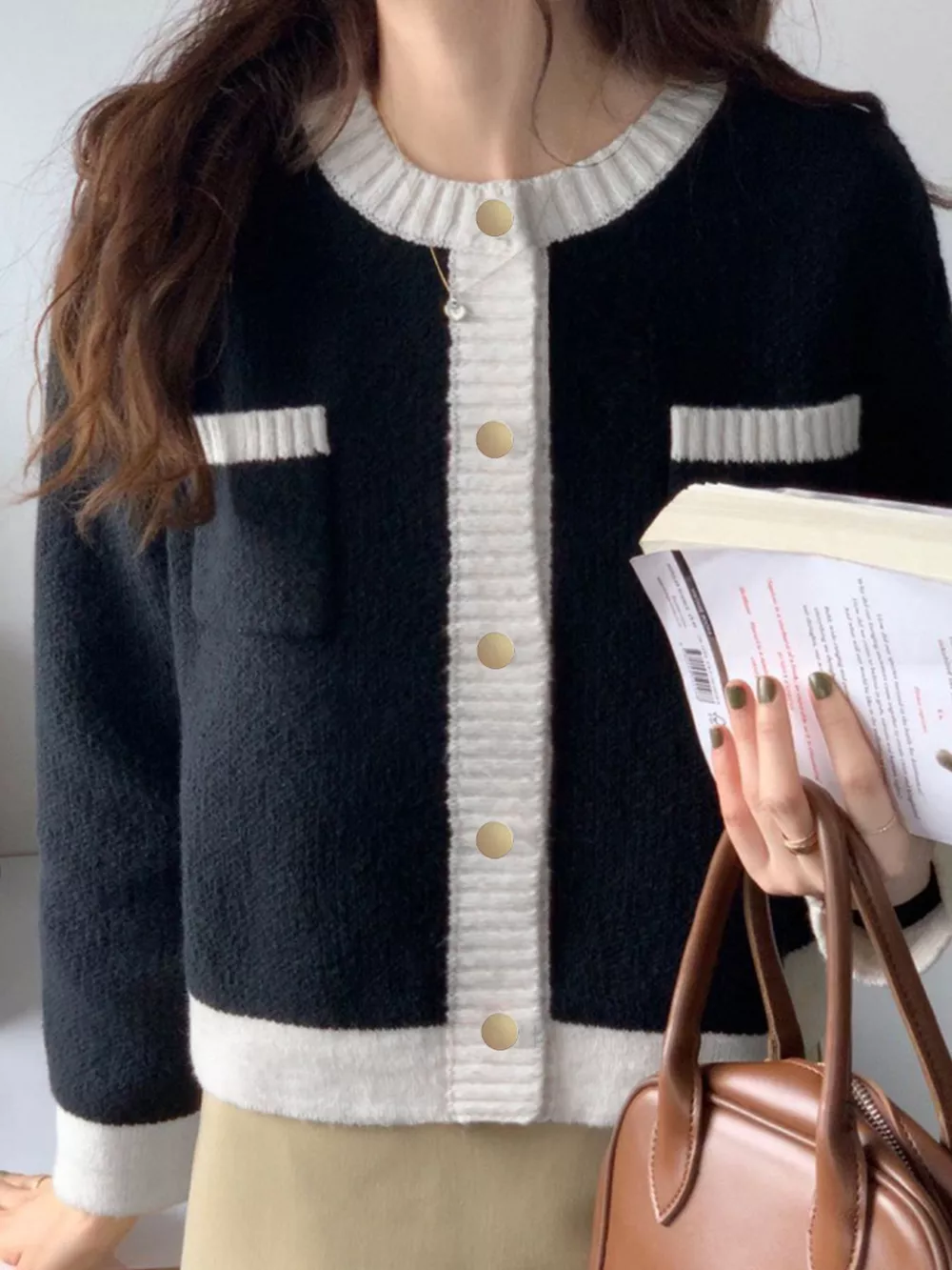 Contrast Trim Button Up Cardigan, image 12