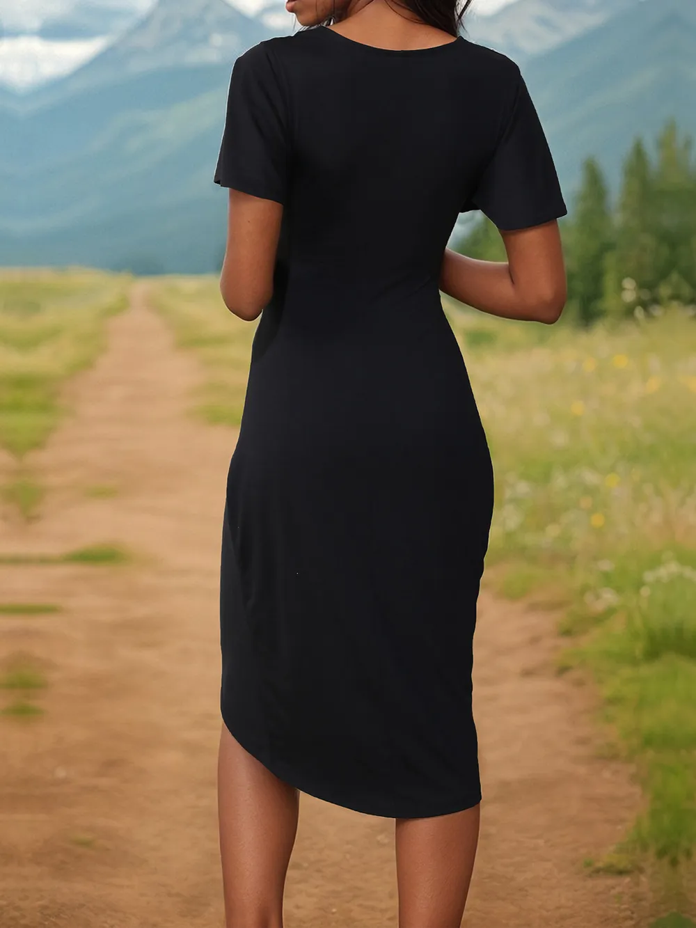Ruched Surplice Short Sleeve Dress, image 2
