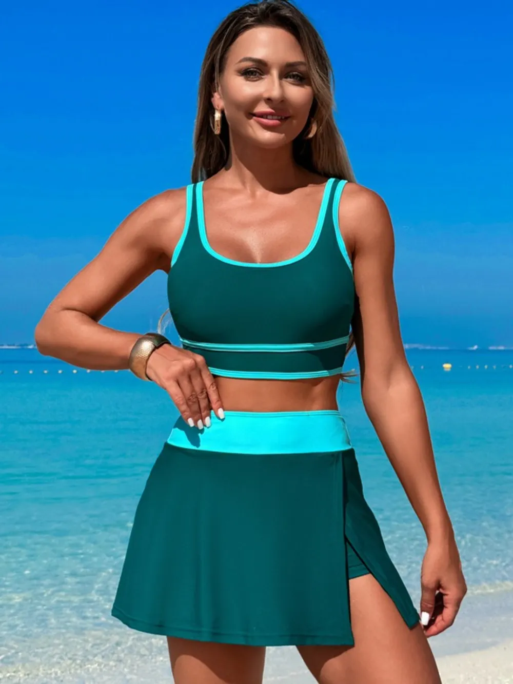 Scoop Neck Top and Skort Swim Set, image 26