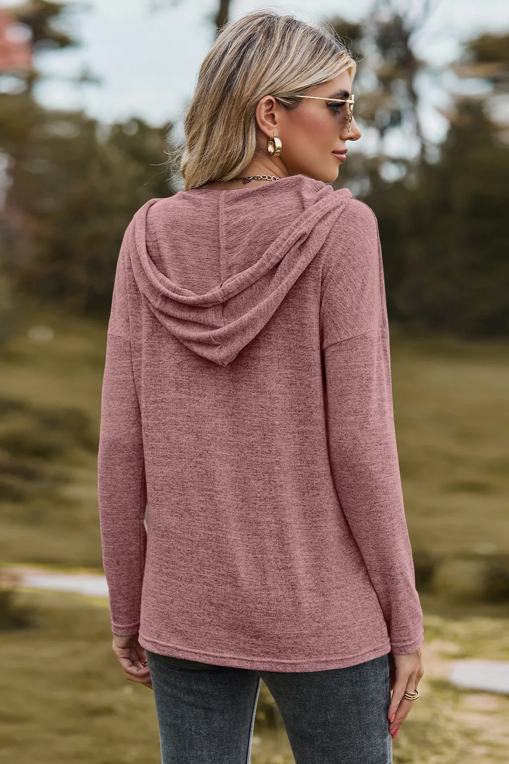 Drawstring Dropped Shoulder Hooded T-Shirt, image 11