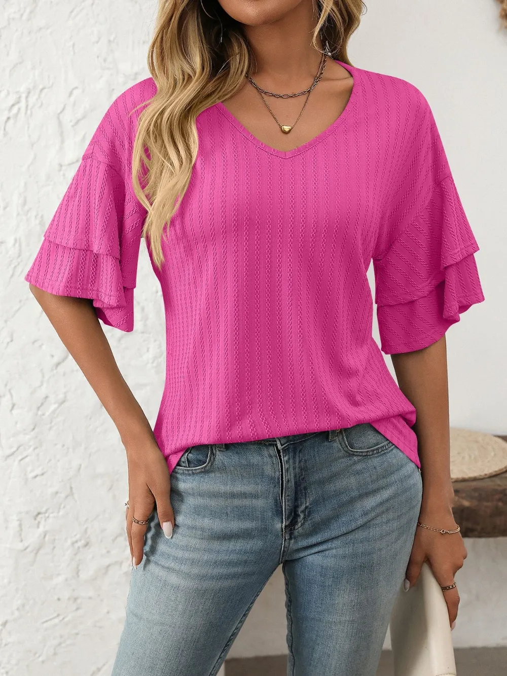 V-Neck Ruffle Half Sleeve Top, image 15