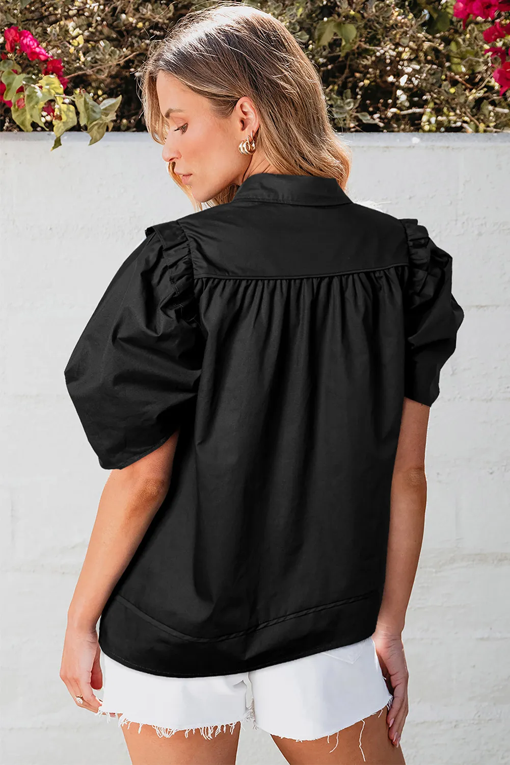 Button Up Collared Neck Short Sleeve Shirt, image 3