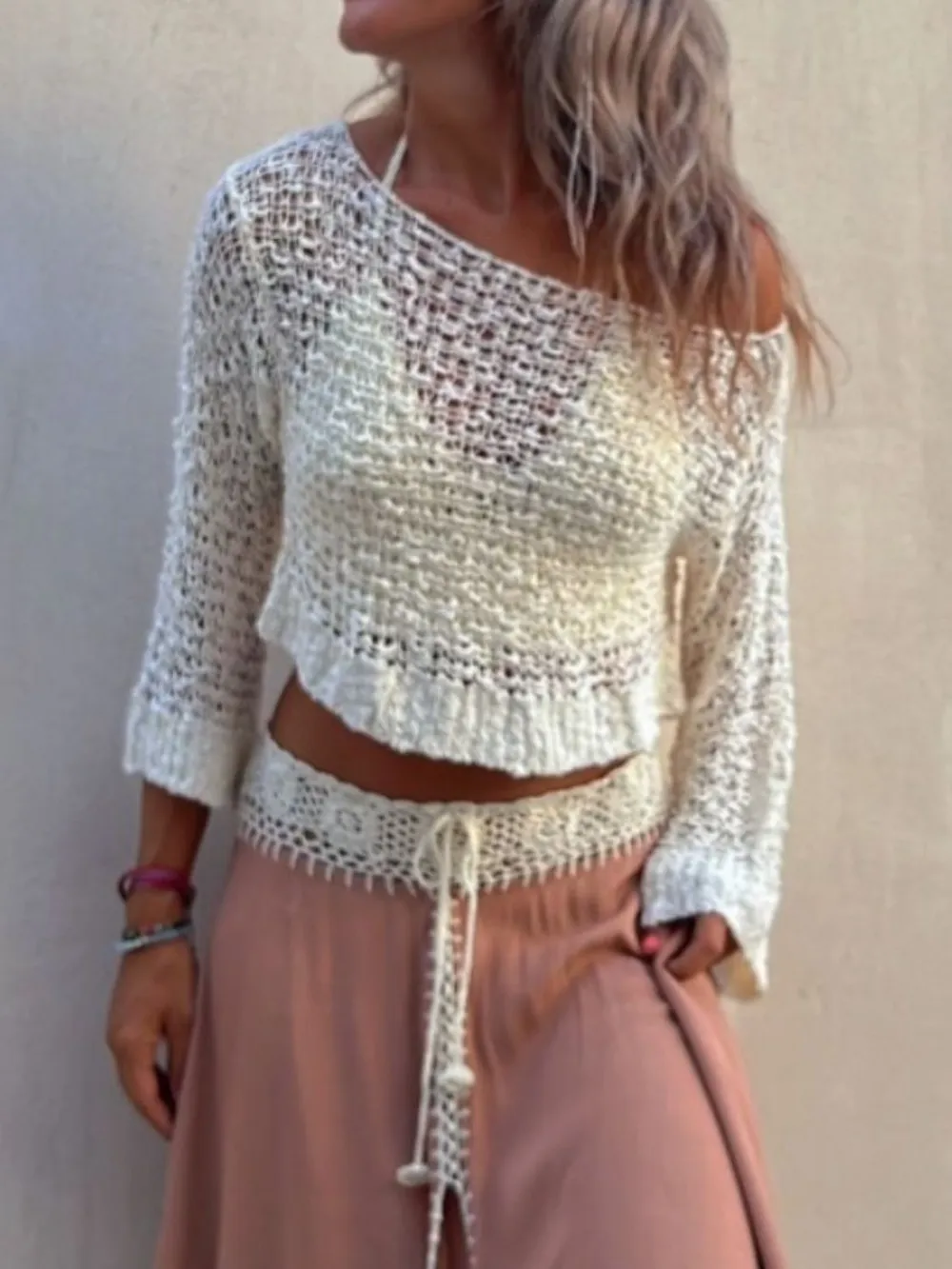 Round Neck Long Sleeve Knit Cover Up, image 2