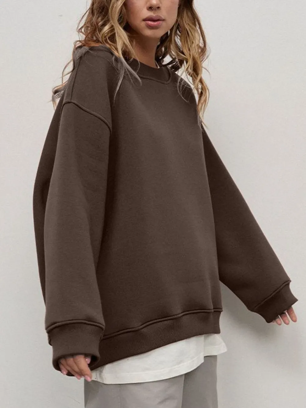 Round Neck Dropped Shoulder Long Sleeve Sweatshirt, image 23