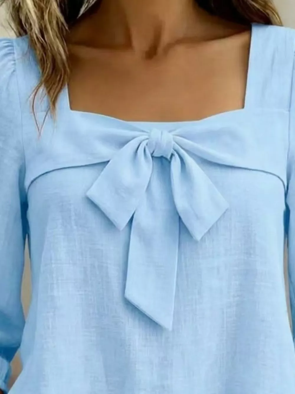 Full Size Bow Front Square Neck Blouse Plus Size, image 4