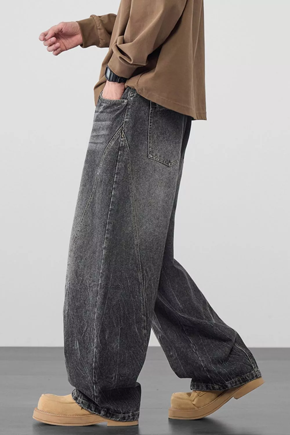 Men's Plus Size Wide Leg Wash Jeans, image 3