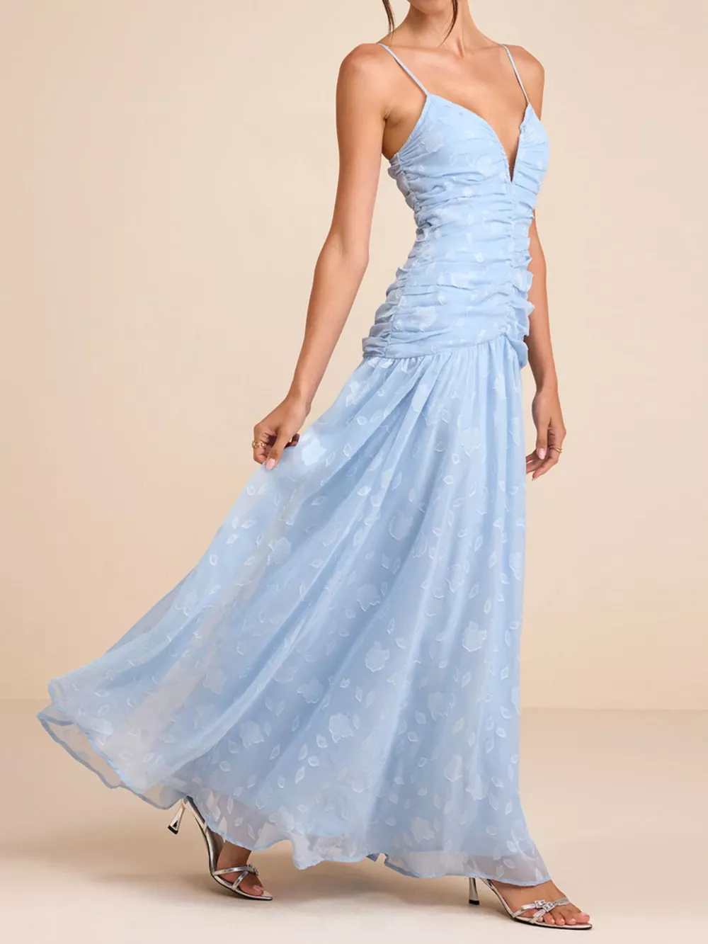 Ruched Spaghetti Strap Maxi Dress, image 2