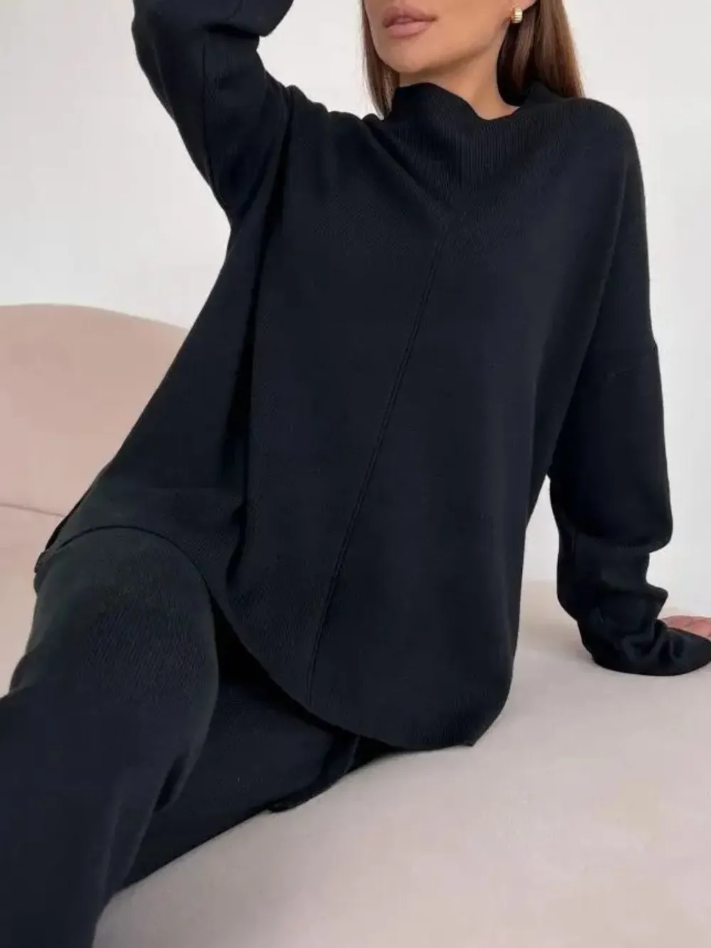 Slit Mock Neck Top and Pants Sweater Set, image 15