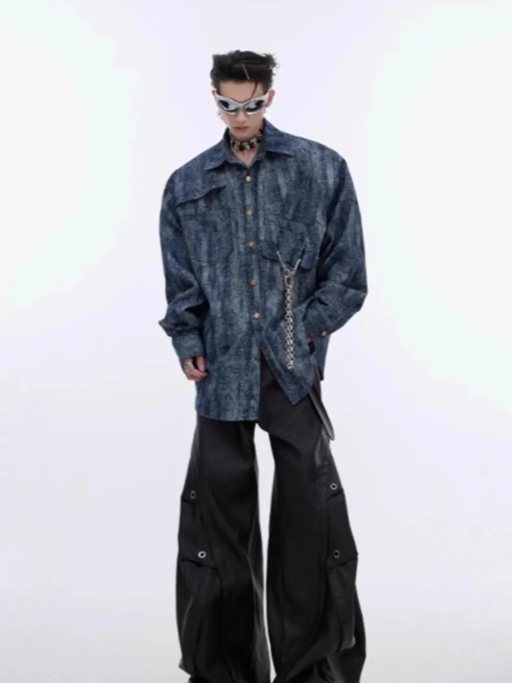 Men's Full Size Oversized Button Up Denim Shirt Plus Size, image 3