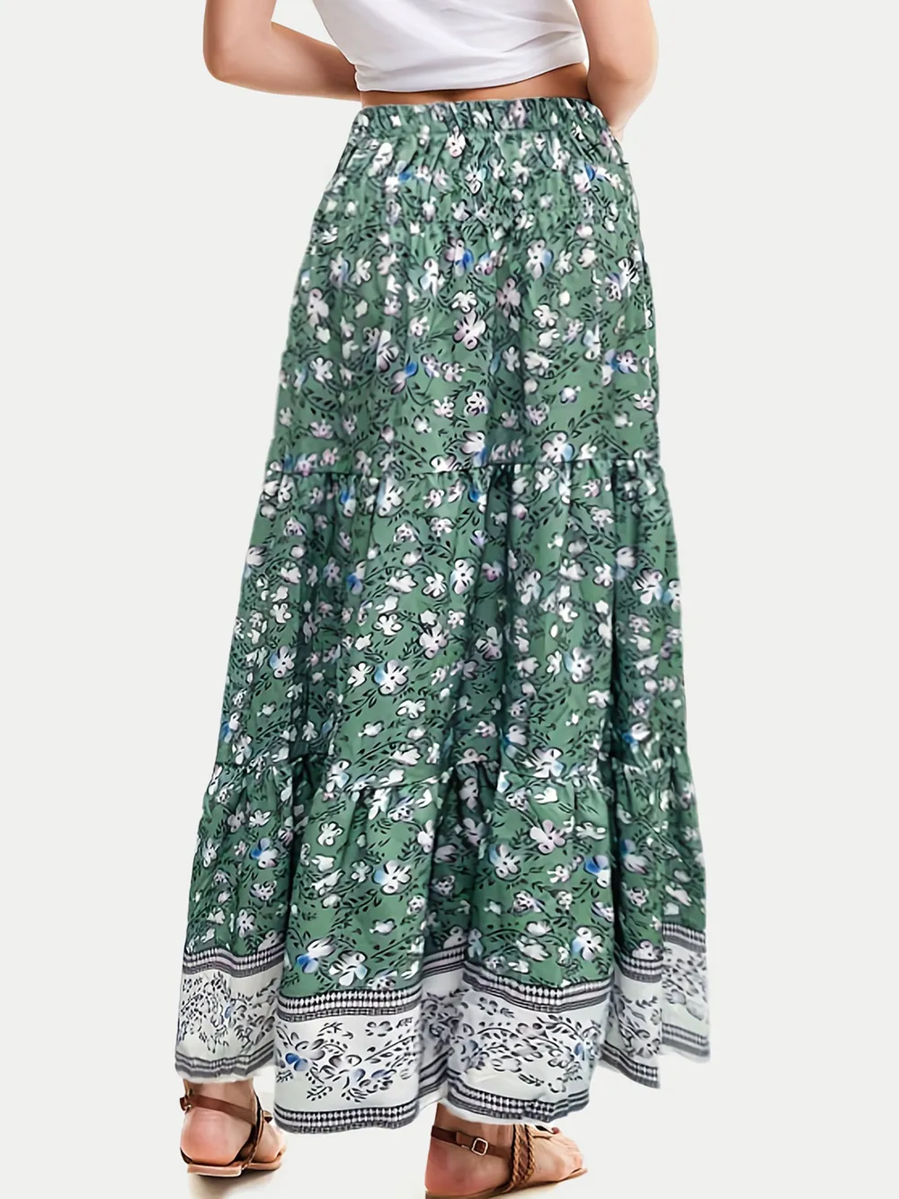 Full Size Tiered Printed Elastic Waist Skirt, image 8