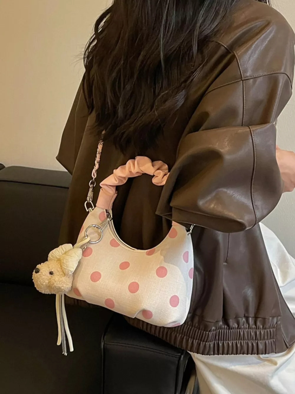 Polka Dot Ruched Handle Crossbody Bag, image 4