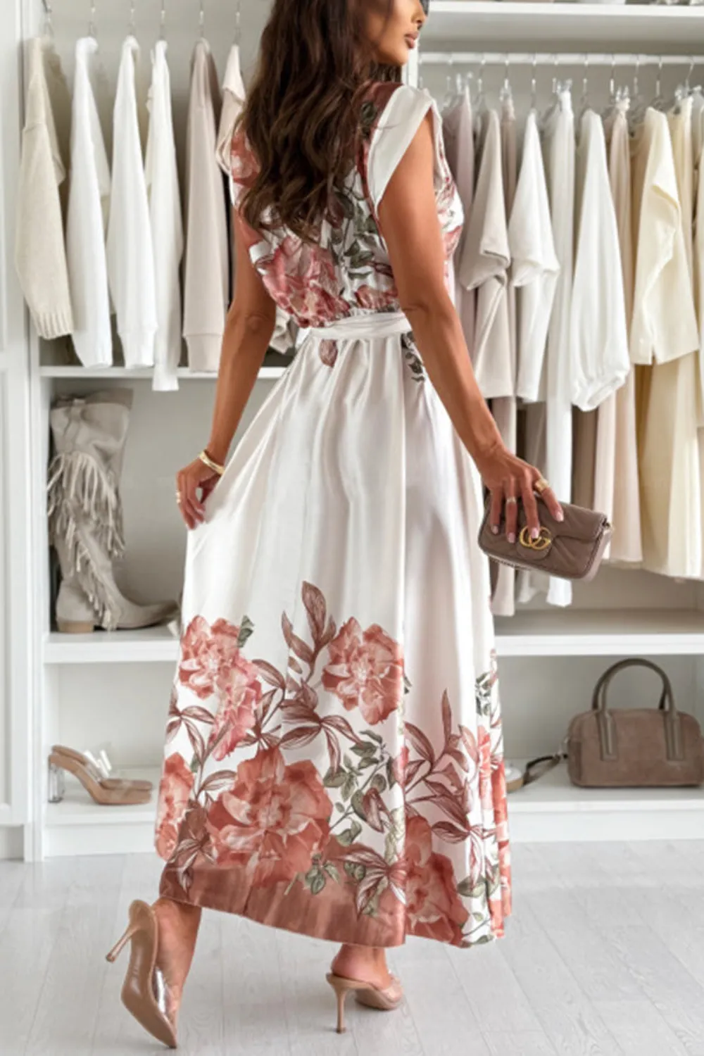 Floral Print Cap Sleeve Dress with Belt, image 9