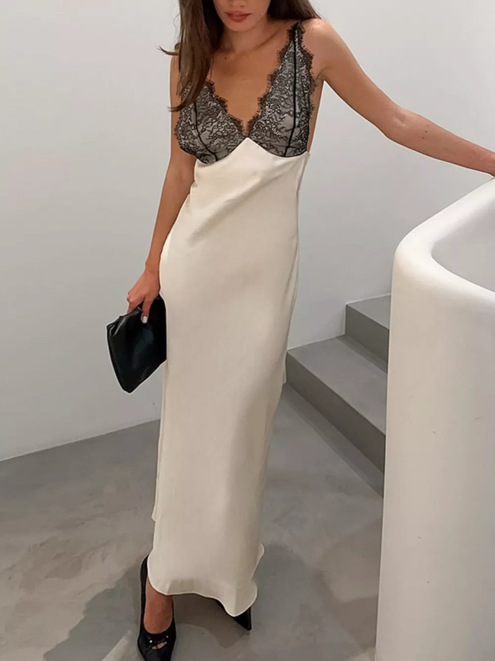 Lace Trimmed Adjustable Strap Midi Dress, image 5