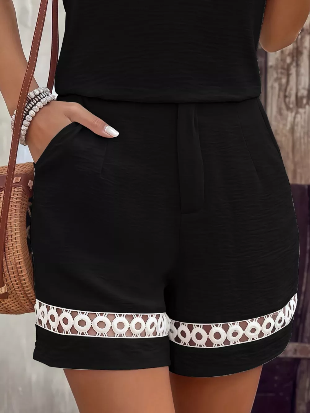 Lace Trim Short Sleeve Top and Shorts Set, image 6