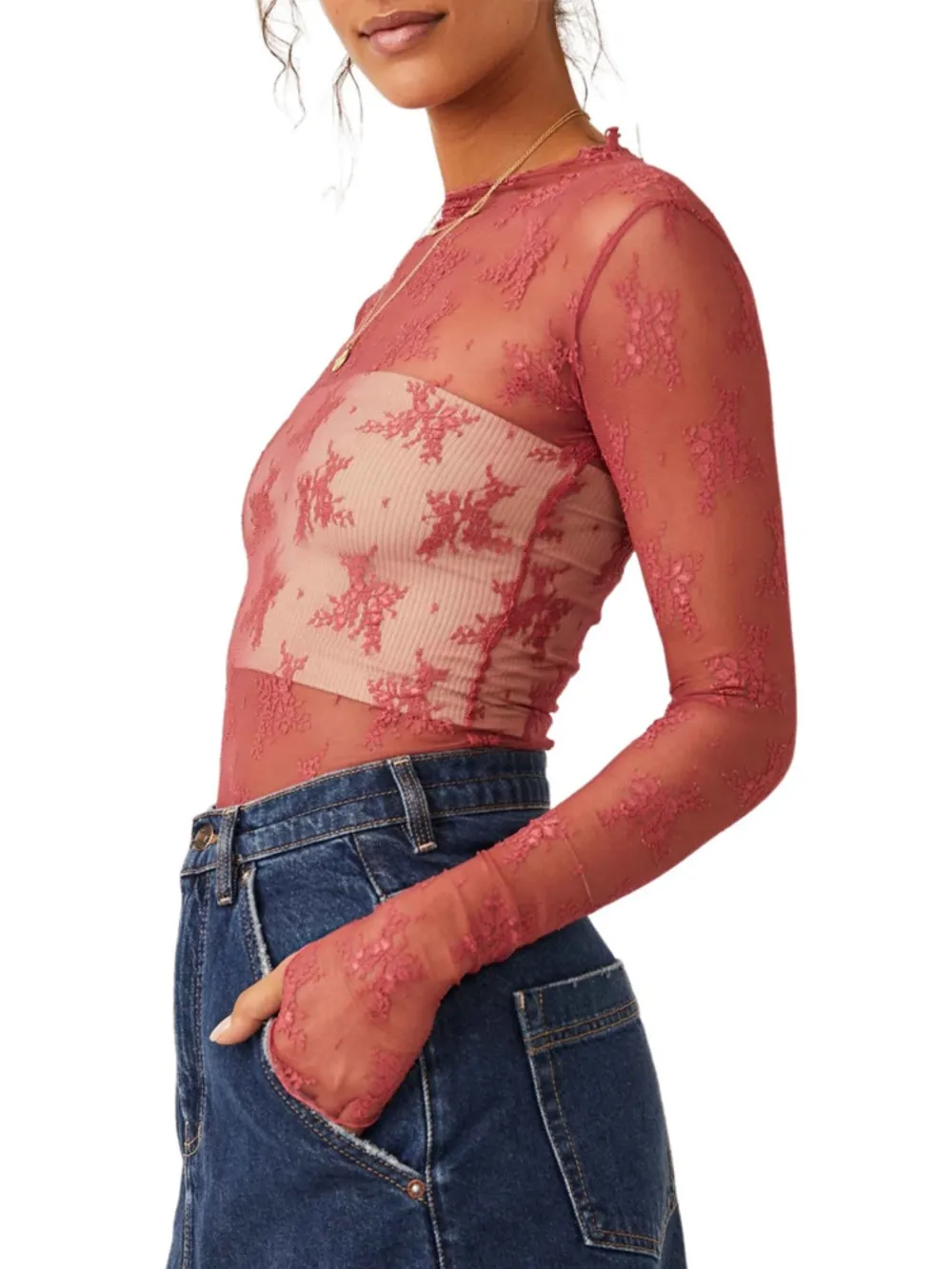 Lace Mock Neck Long Sleeve Blouse, image 17