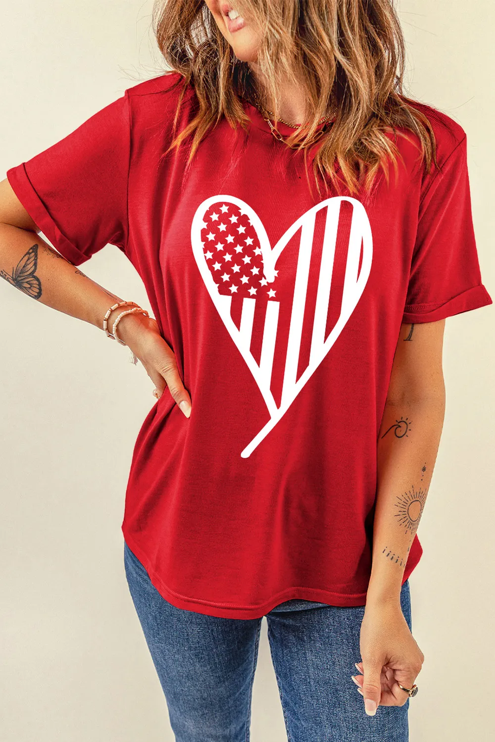 Heart Round Neck Short Sleeve T-Shirt, image 5