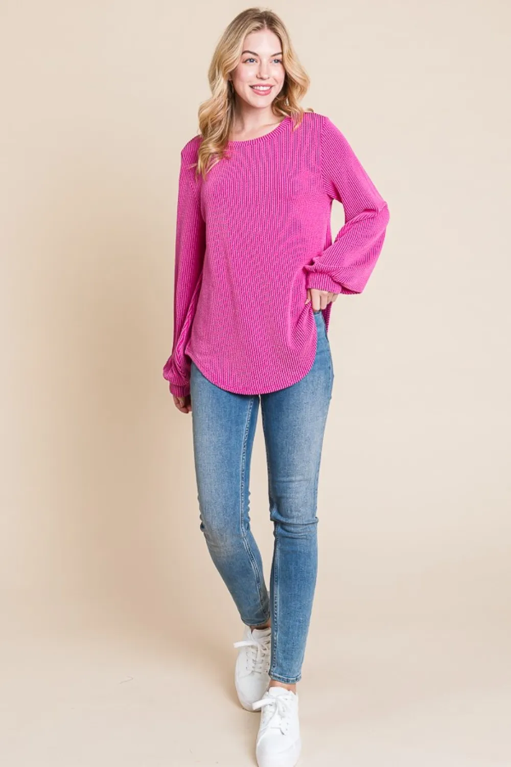 Long Sleeve Curved Hem Ribbed T-Shirt, image 4