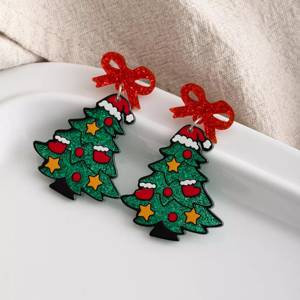 Acrylic Christmas Tree Drop Earrings, image 2