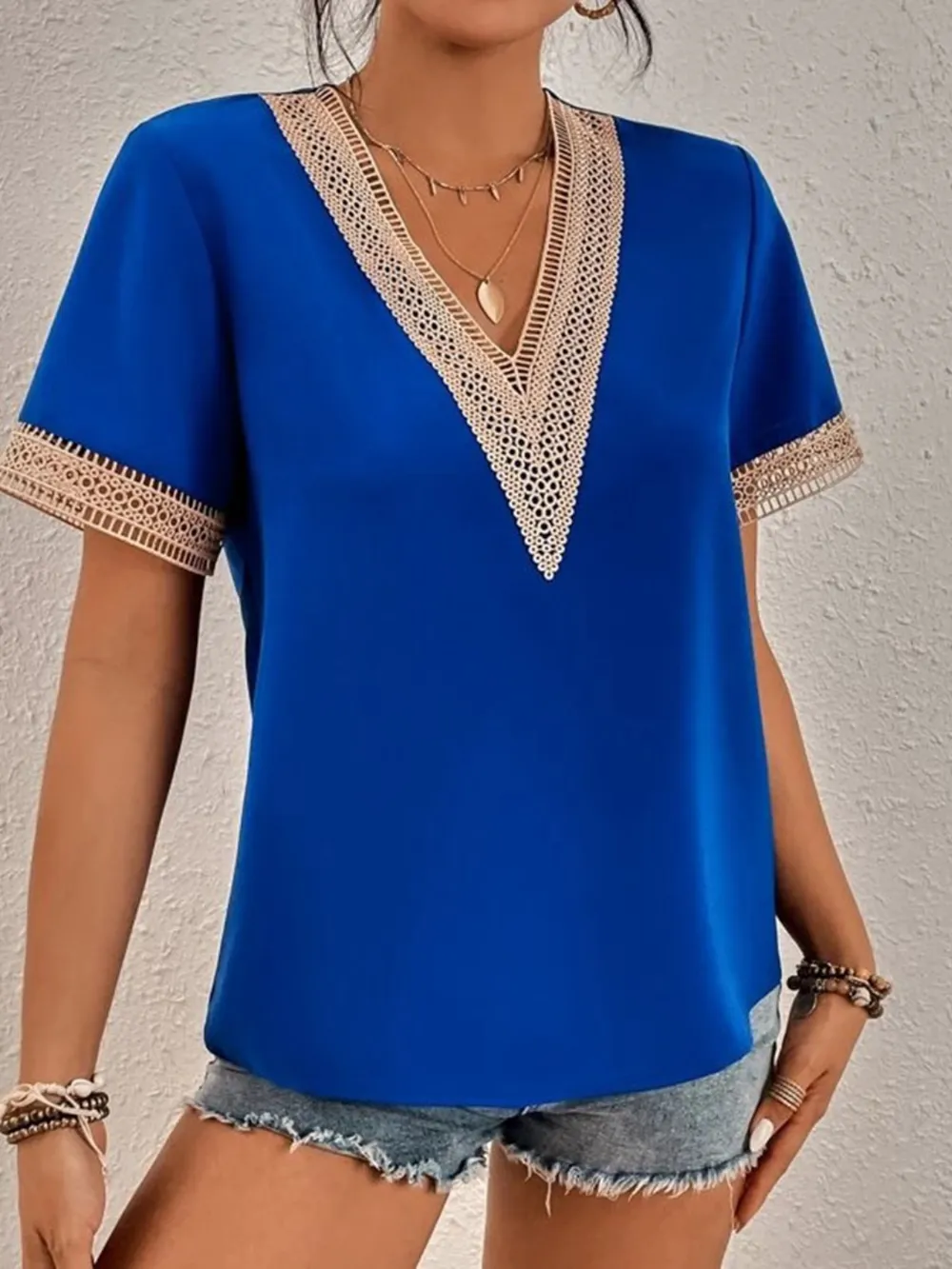 Full Size V-Neck Short Sleeve Blouse Plus Size, image 6