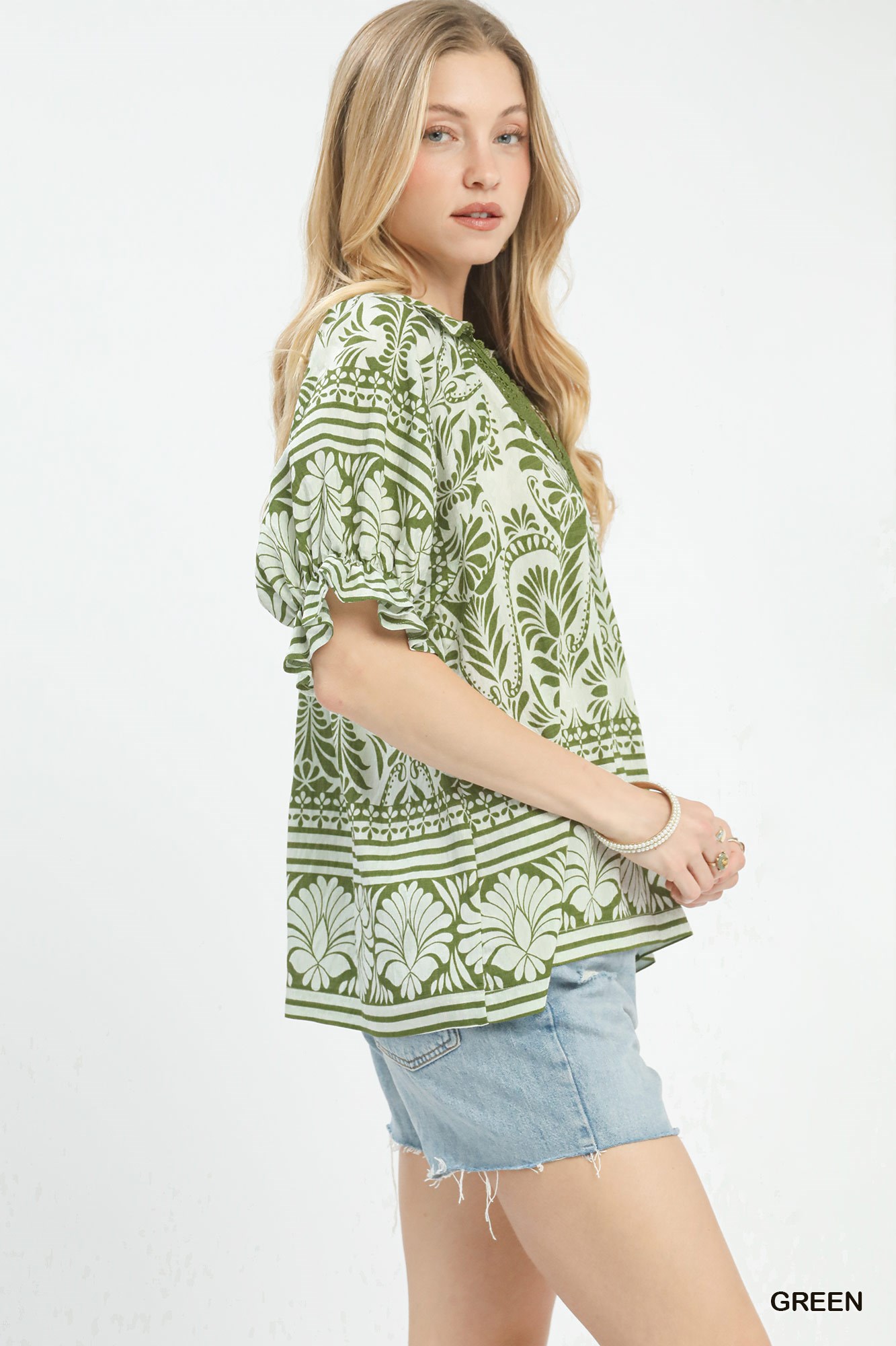 Two Tone Boarder Print Top, image 3