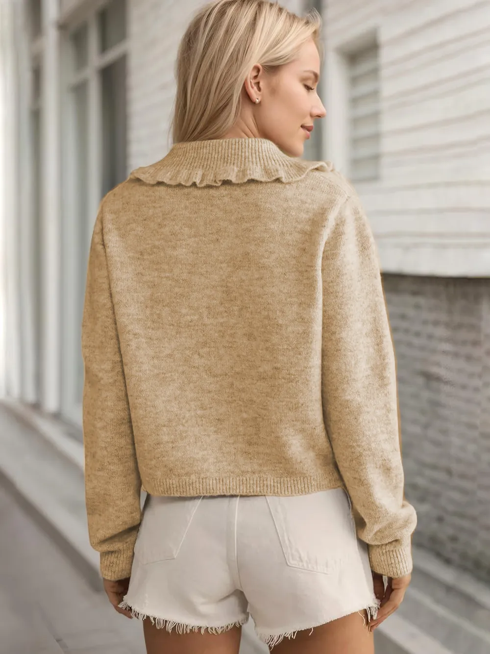 Button Up Long Sleeve Cardigan with Peter Pan Collar, image 3