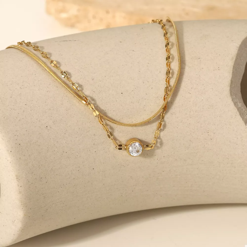 18K Gold-Plated Zircon Double Layered Bracelet, image 5