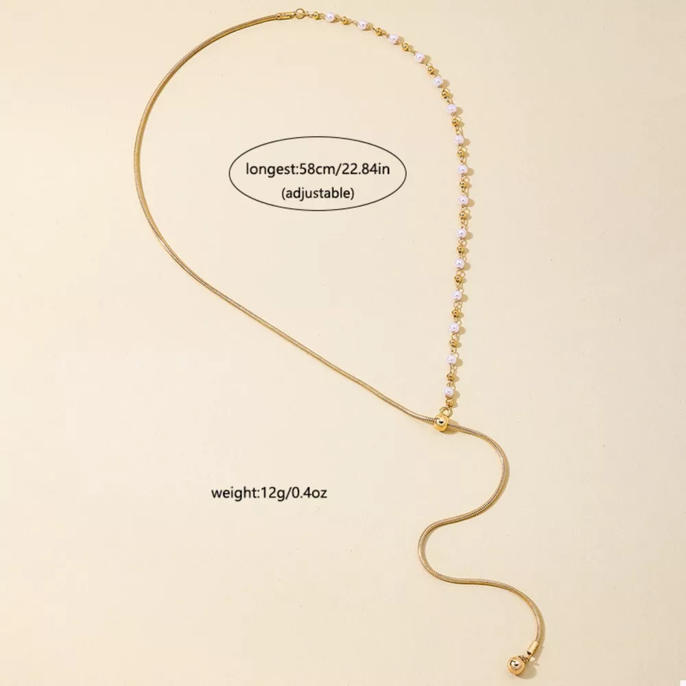 18K Gold-Plated Chain Y-Drop Necklace with Synthetic Pearl Accent, image 6