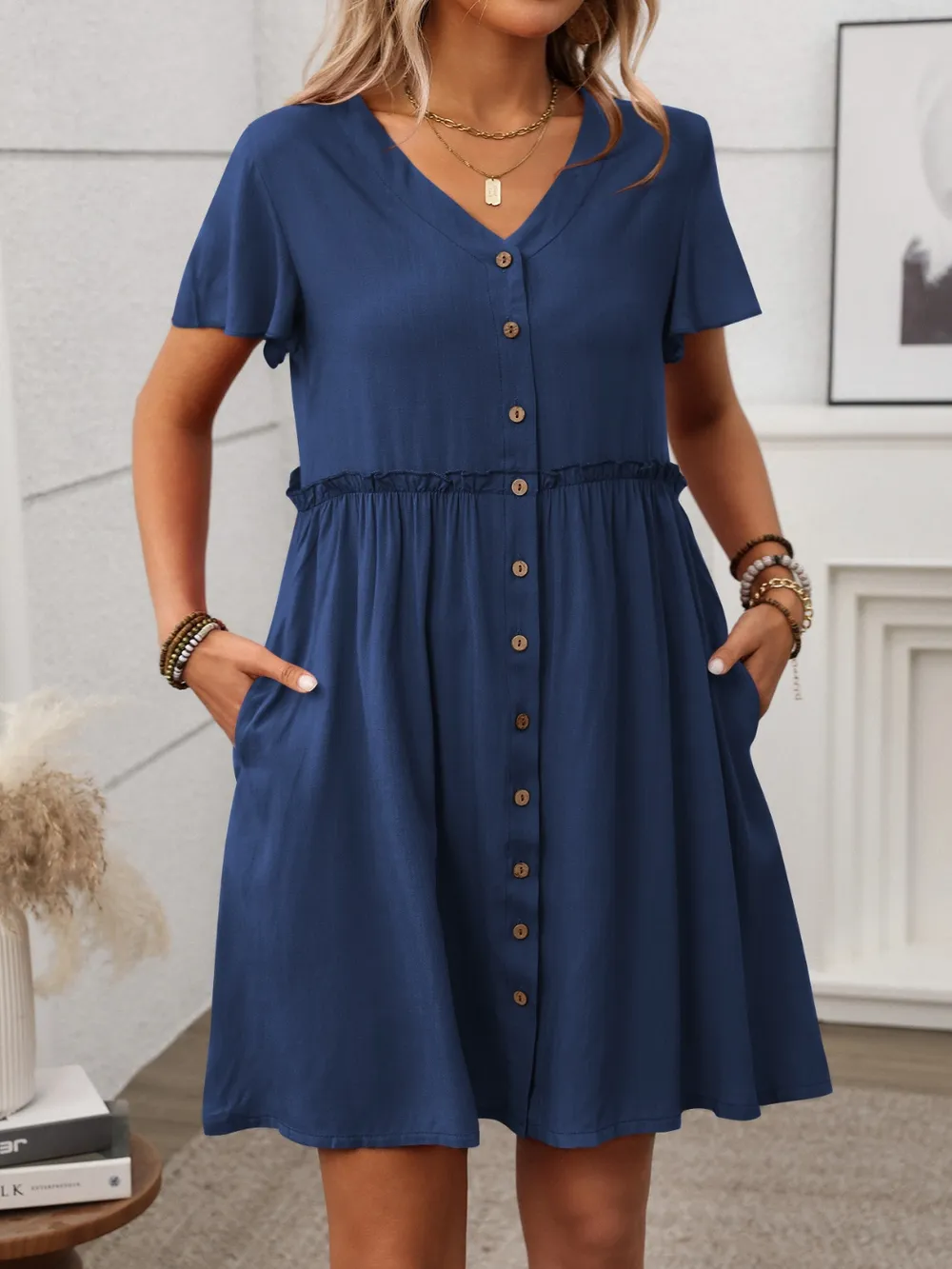 Button Front Flutter Sleeve Dress, image 23