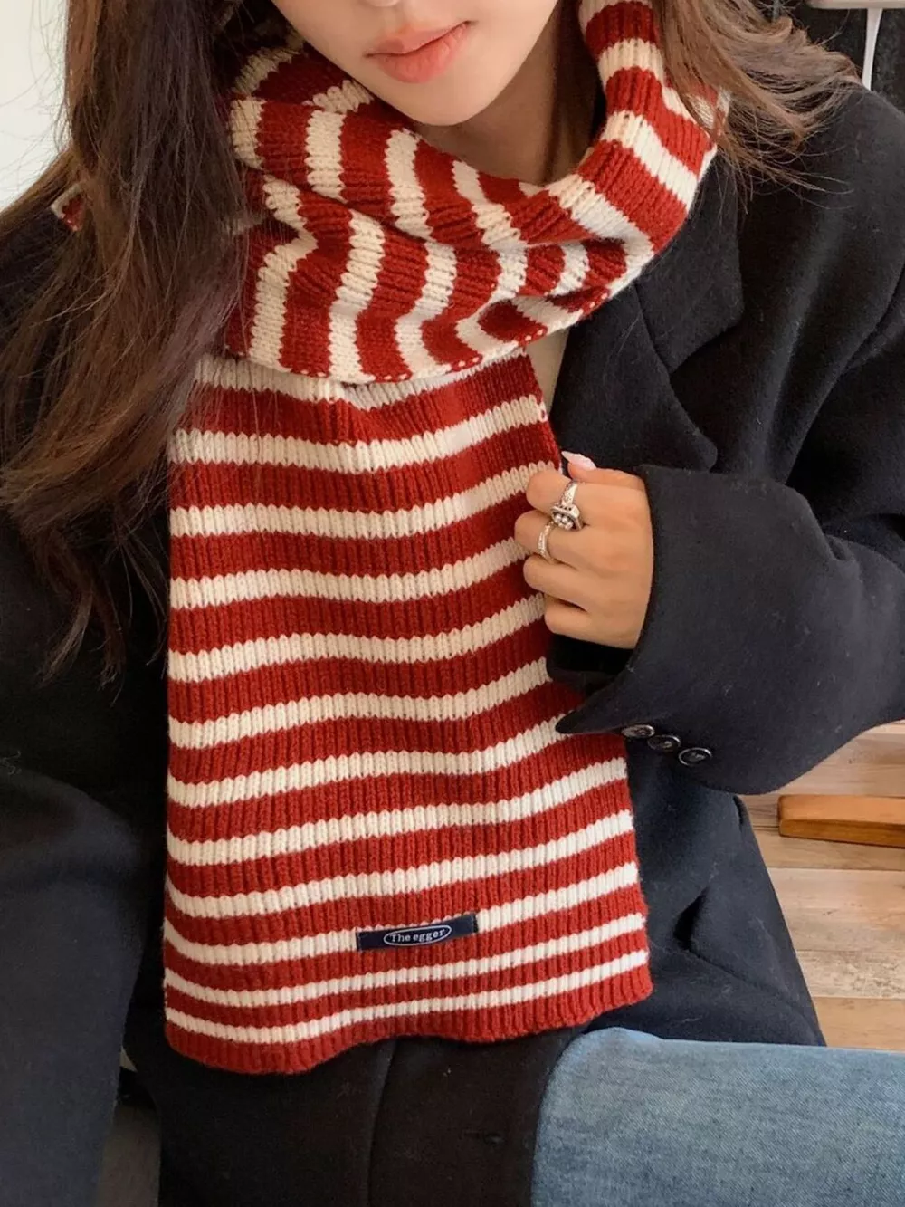 100% Wool Striped Knitted Winter Scarf, image 3