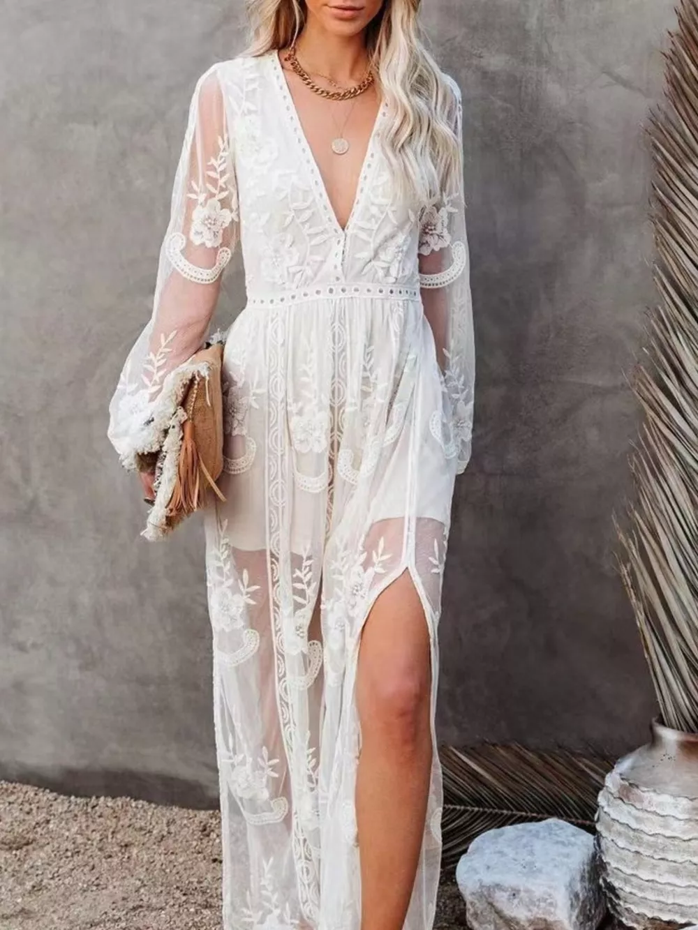 Floral Lace Slit Maxi Dress, image 5