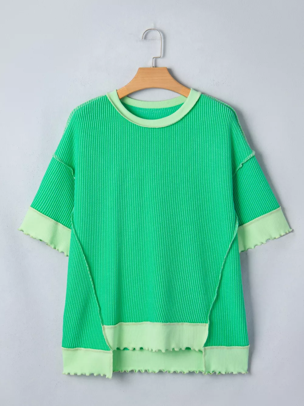 Loose Uneven Hem Twist Ribbed T Shirt, image 4