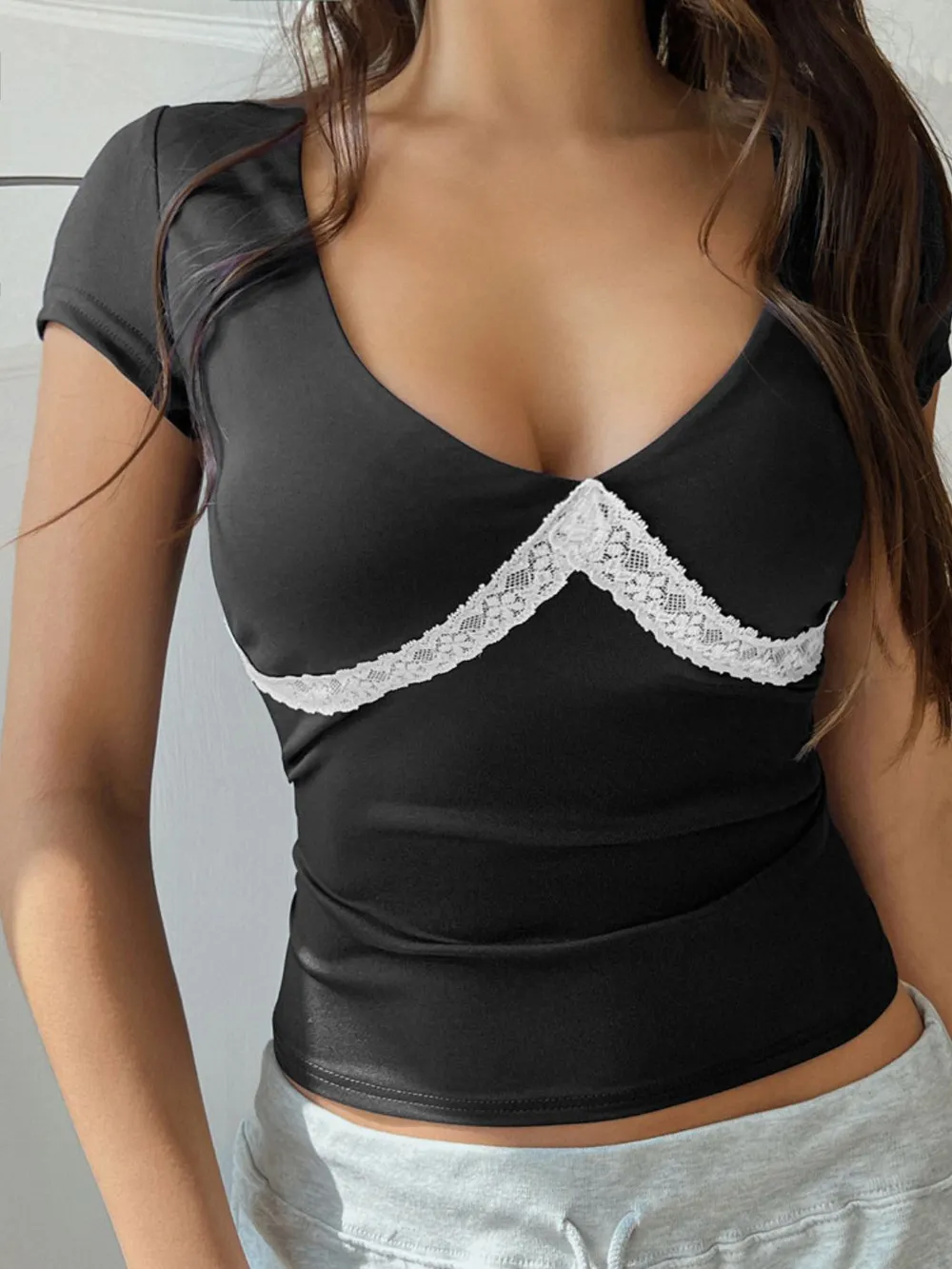 Lace Detail Short Sleeve T-Shirt, image 6