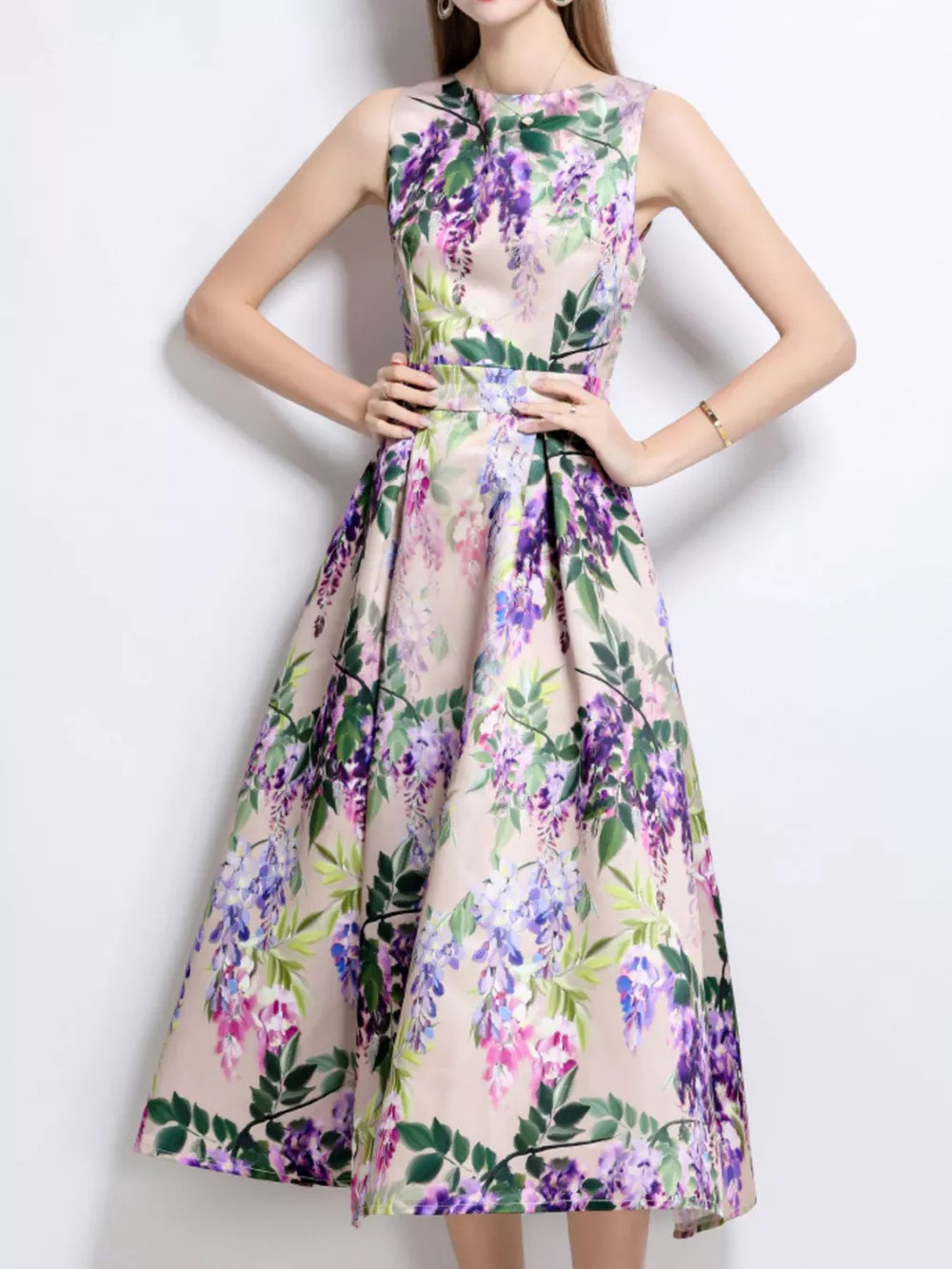 Floral Print Sleeveless Midi Dress, image 2