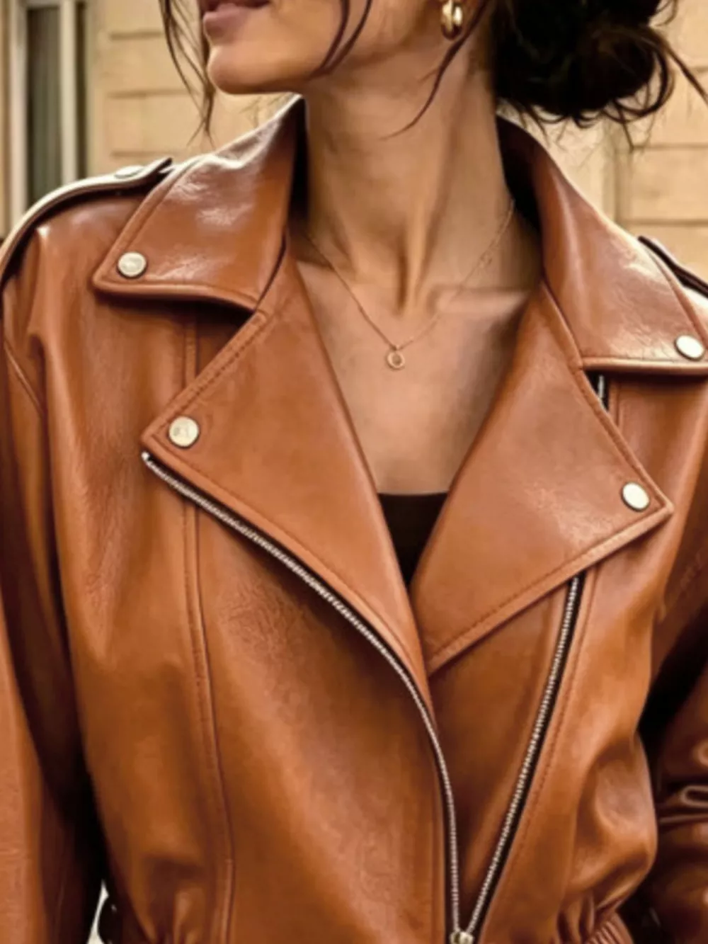 Faux Leather Cropped Biker Jacket, image 3