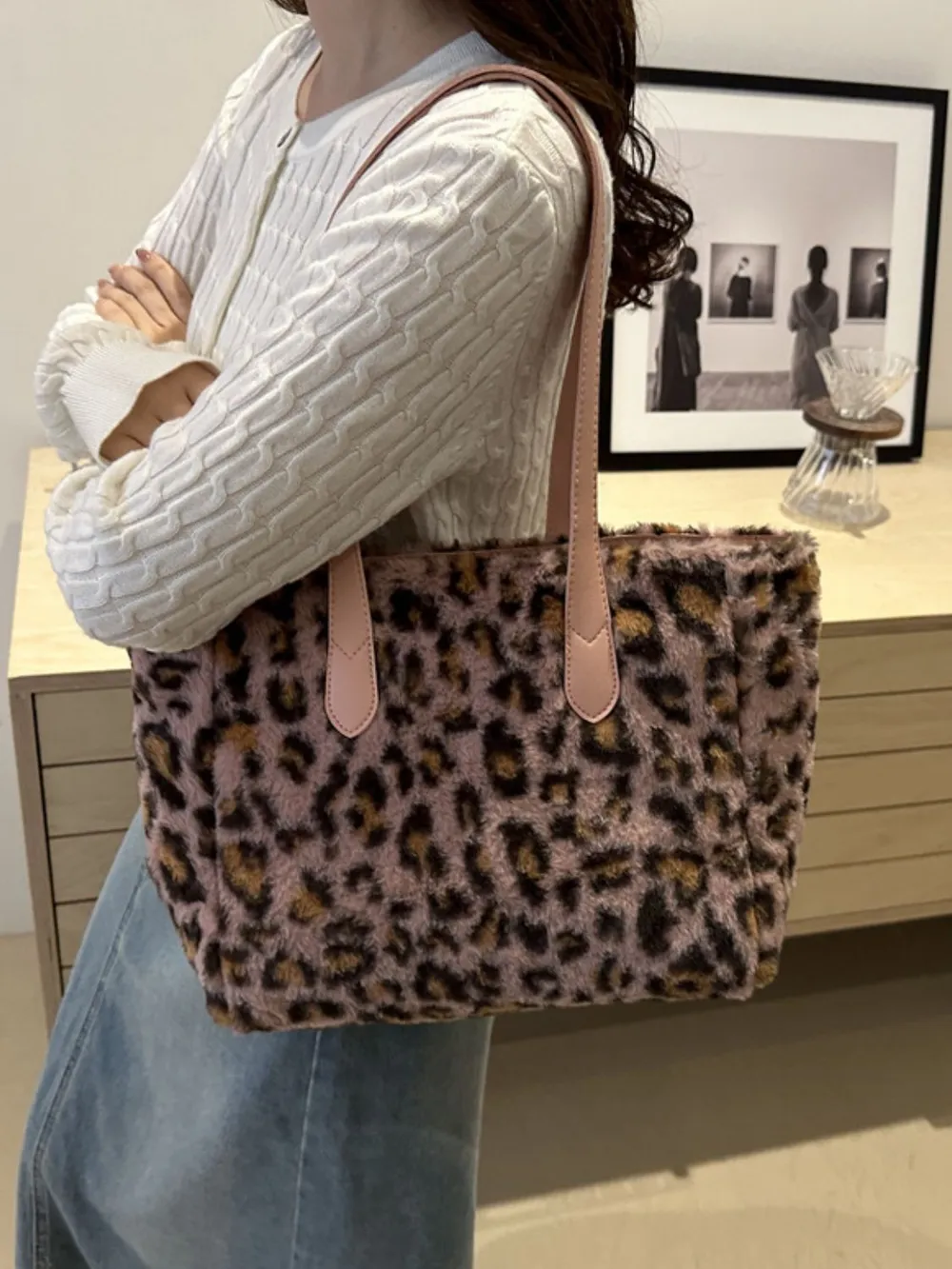Leopard Fluff Tote Bag, image 7
