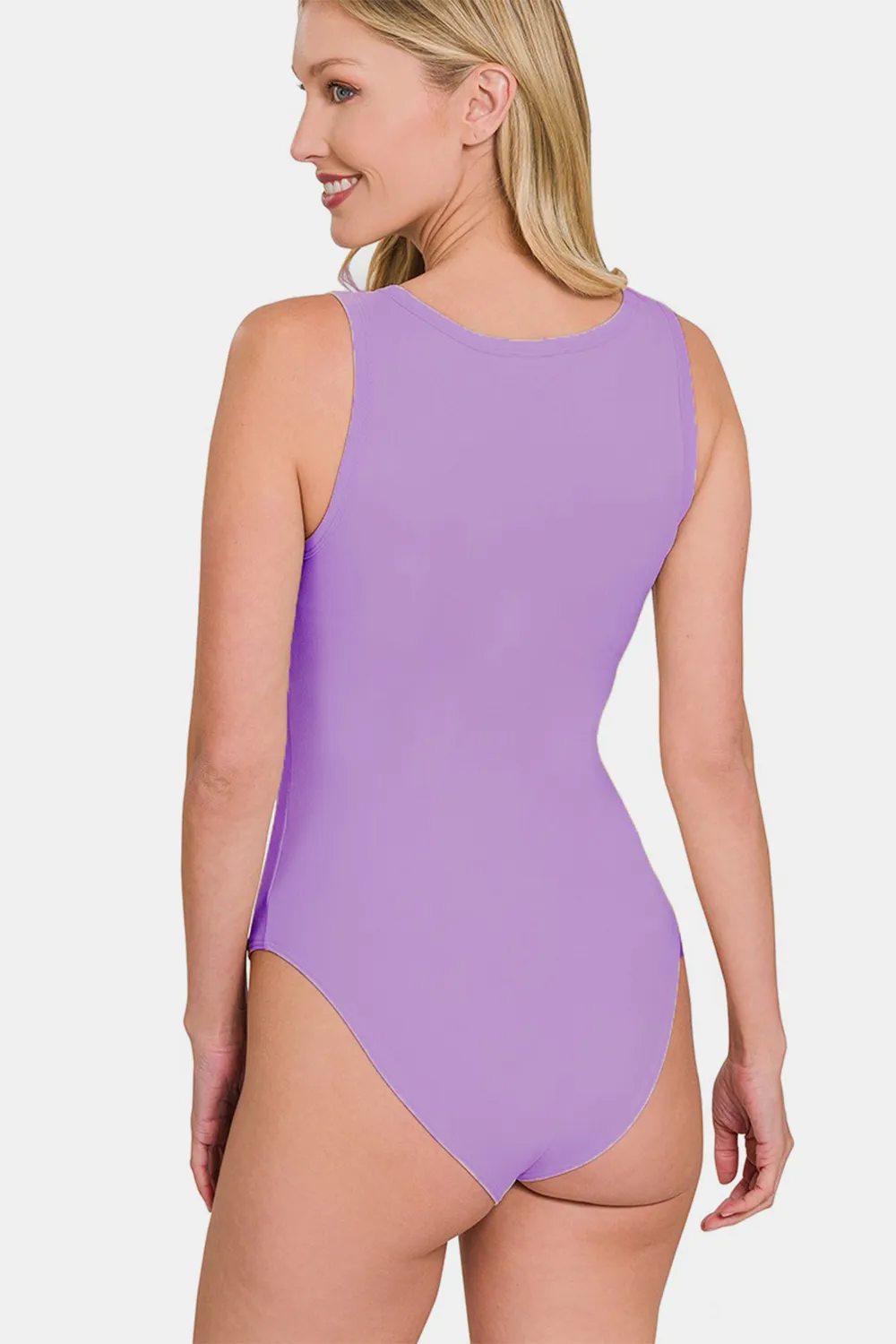 Microfiber Notched Sleeveless Bodysuit, image 2