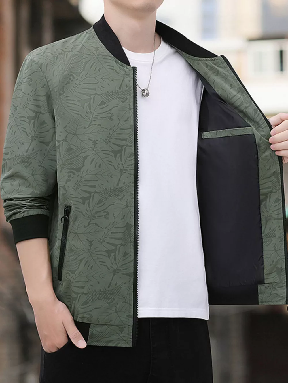 Men's Plus Size Zip Up Lightweight Bomber Jacket, image 3