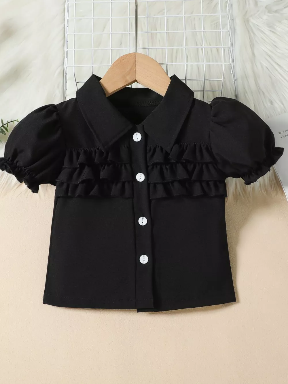 Children's Ruffle Trim Puff Sleeve Top & Pleated Skirt Set, image 7