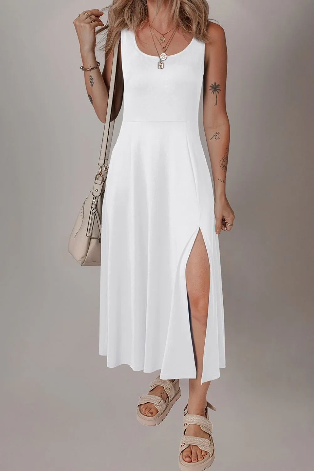 Side Slit Scoop Neck Wide Strap Dress, image 11