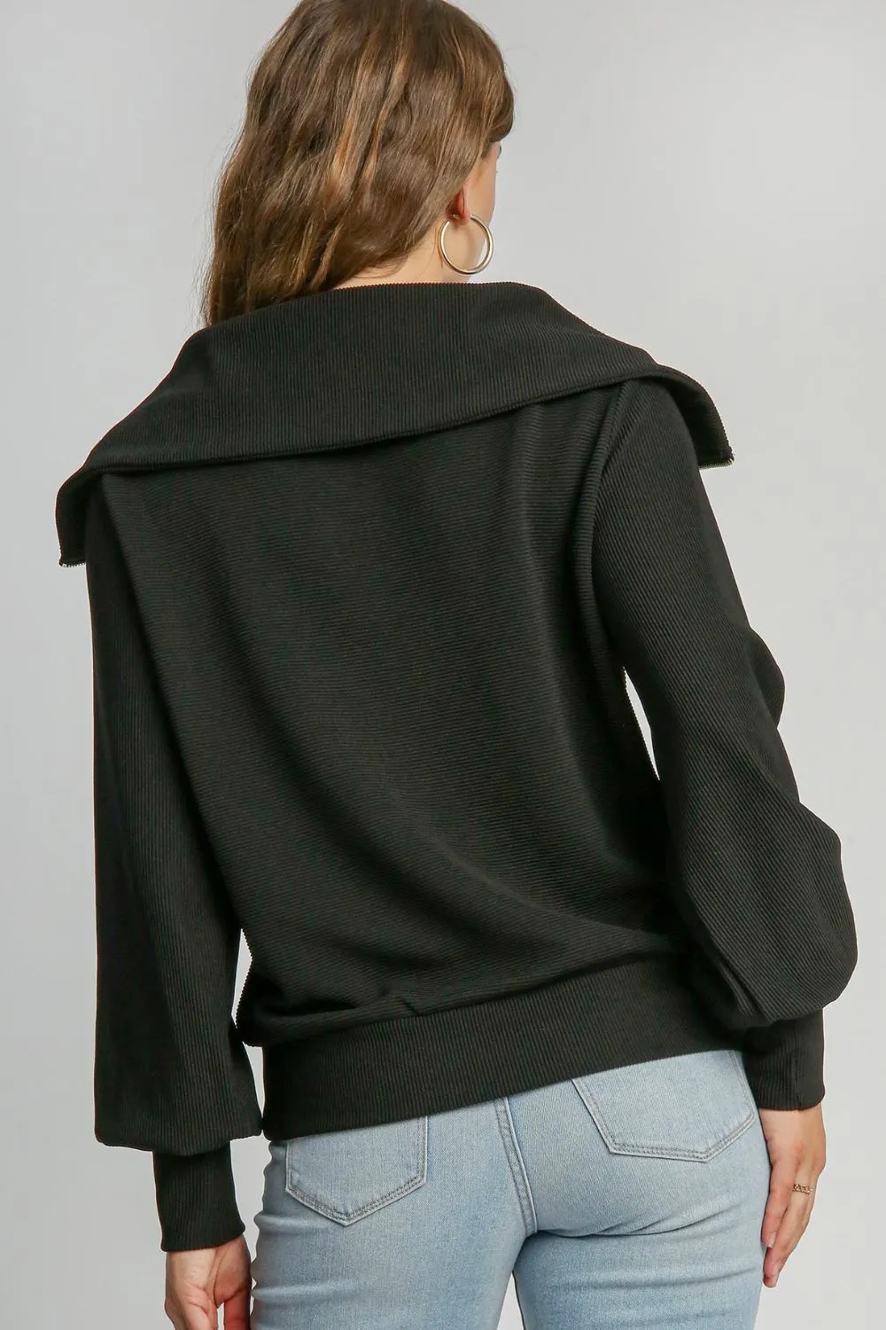 Full Size Ribbed Knit Half Zipper Sweatshirt Plus Size, image 3