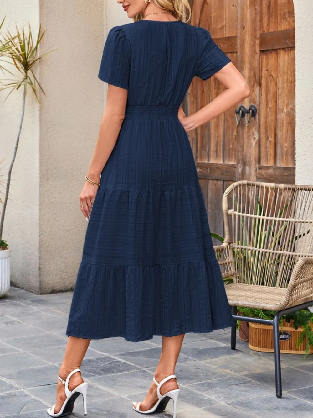 Tiered Notched Short Sleeve Dress, image 18