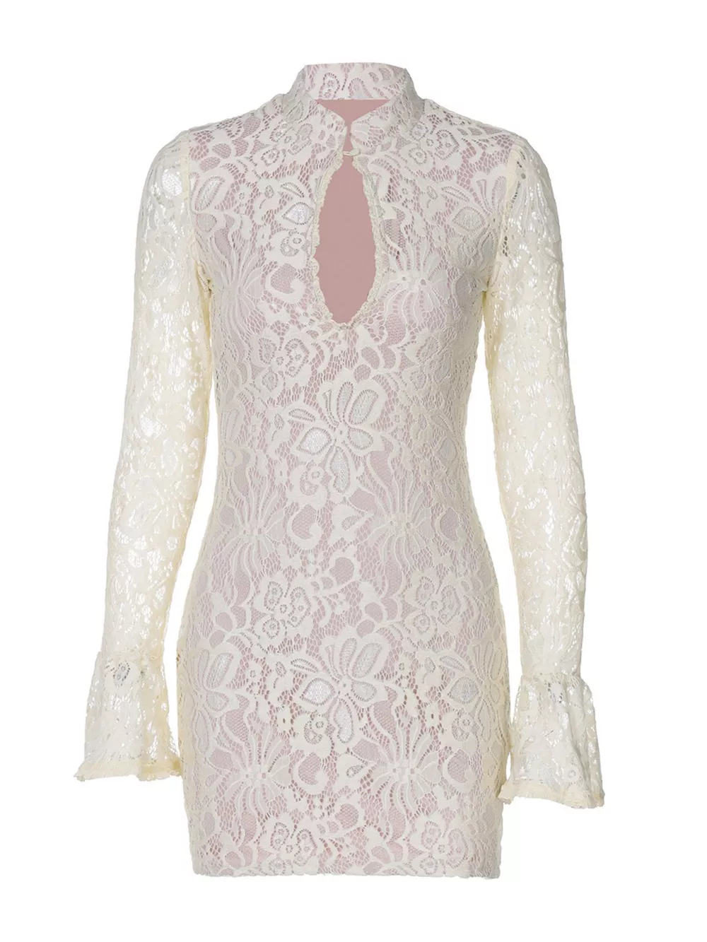 Lace Cutout Long Sleeve Mini Dress, image 12