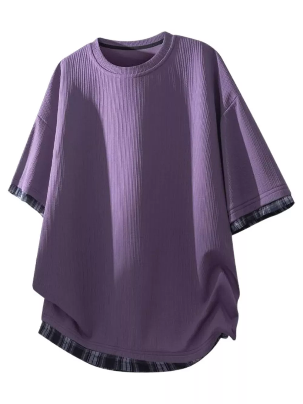 Men's Plus Size Short Sleeve Round Neck Plaid Trim T-Shirt, image 3
