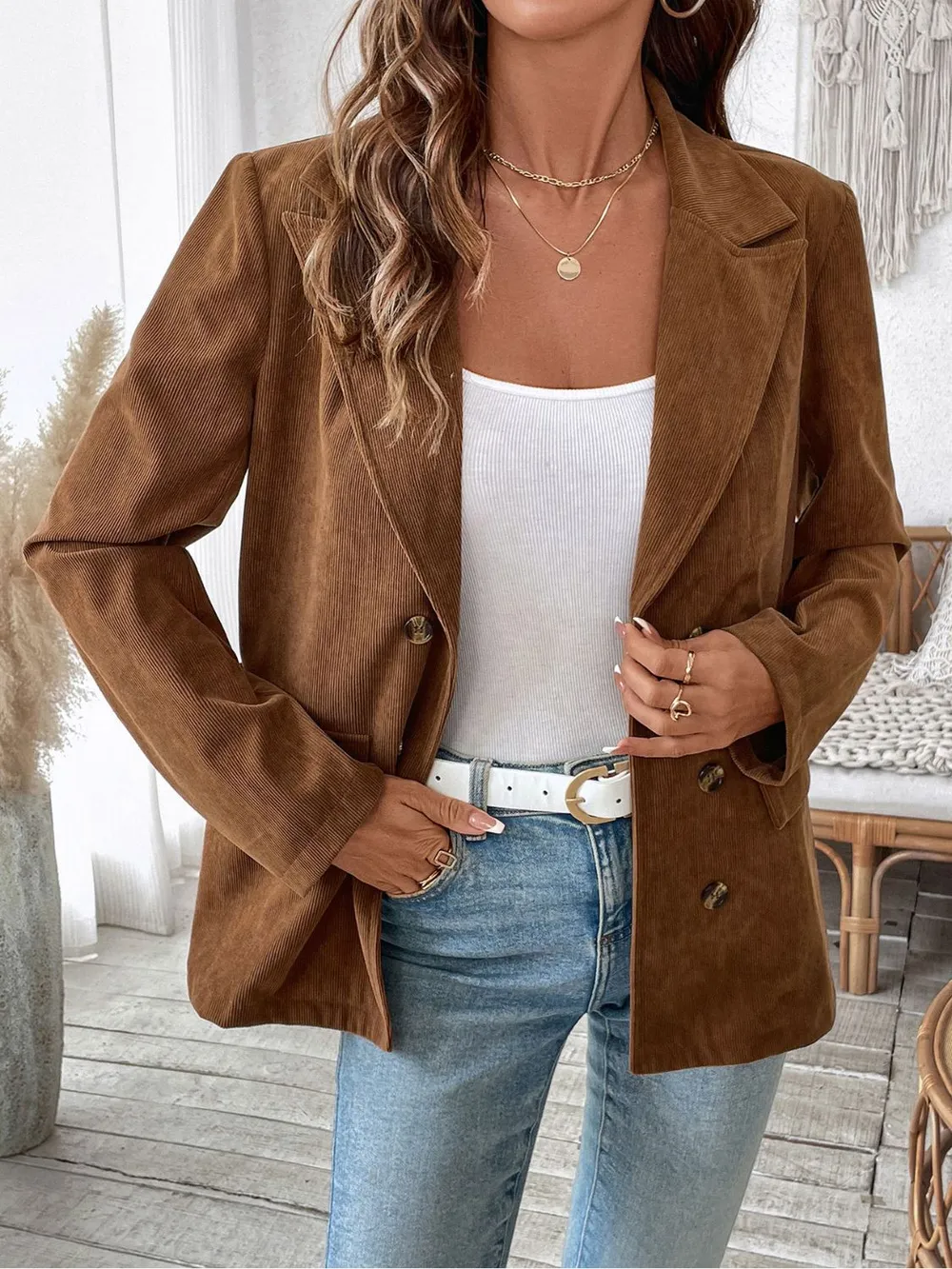 Decorative Pocket Flap Lapel Collar Long Sleeve Outerwear, image 6