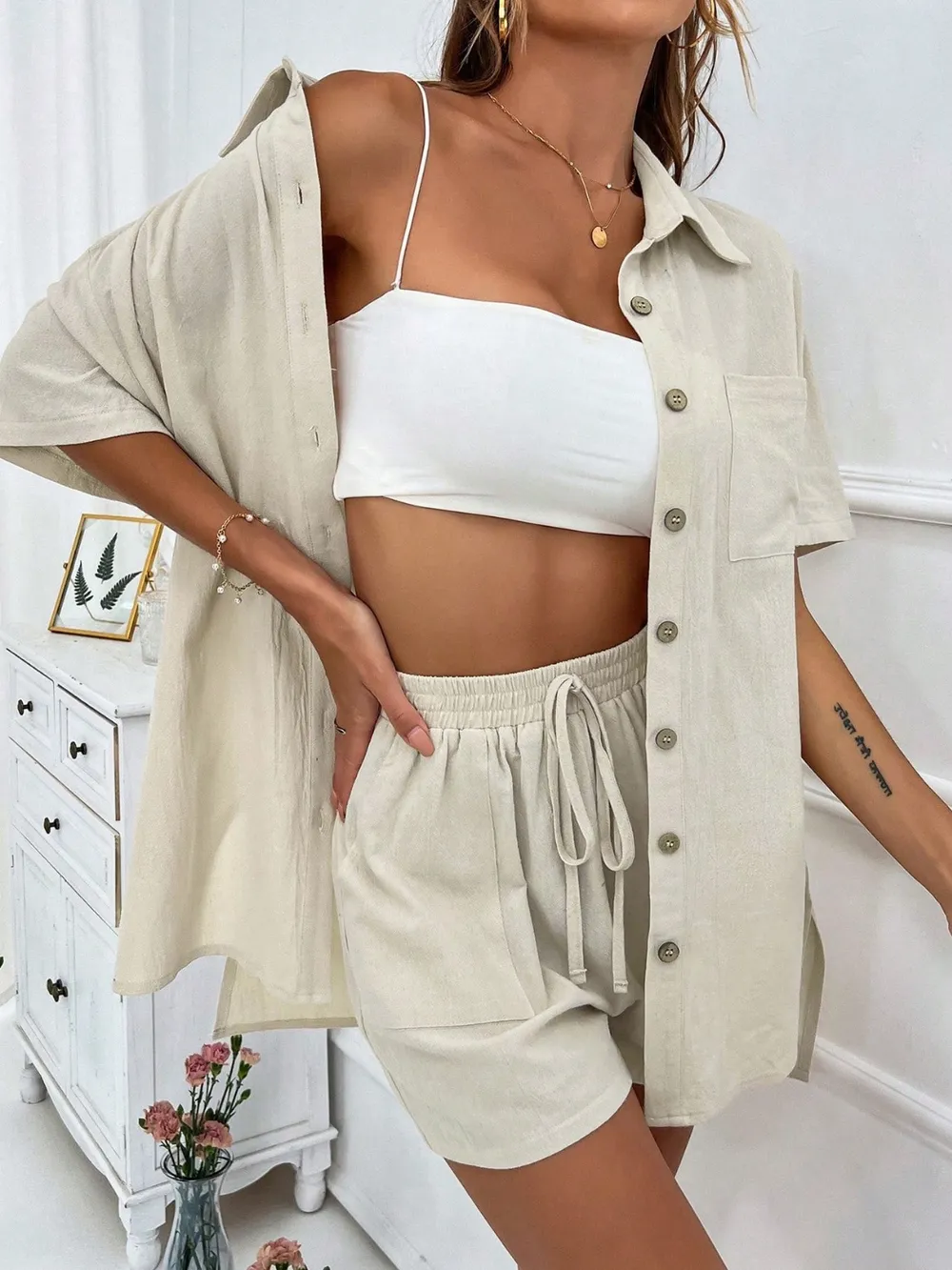 Button Up Half Sleeve Top and Shorts Set, image 12