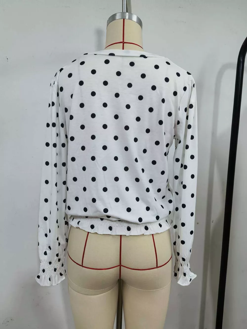 Polka Dot V-Neck Smocked Blouse, image 4